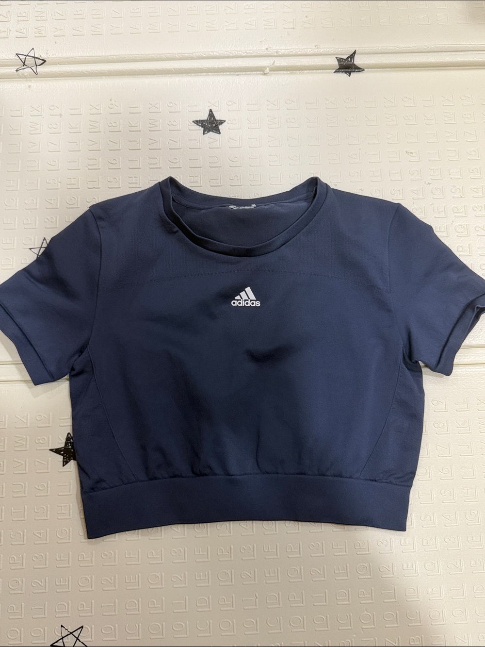 adidas Navy Short Sleeve Cropped Sweatshirt